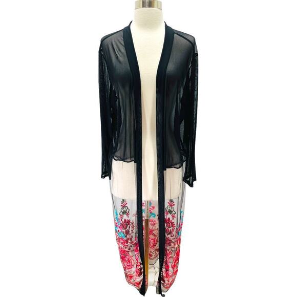 Sacred Threads NWOT Sheer Embroidered Floral Open Cardigan Black Womens One Size - Picture 1 of 12